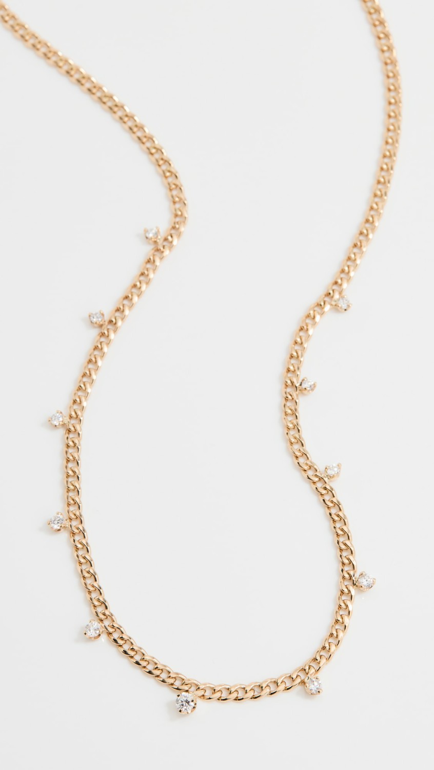 14K 11 Graduated Prong Diamond Small Curb Chain Necklace  |  Necklaces Jewelry 14K Gold