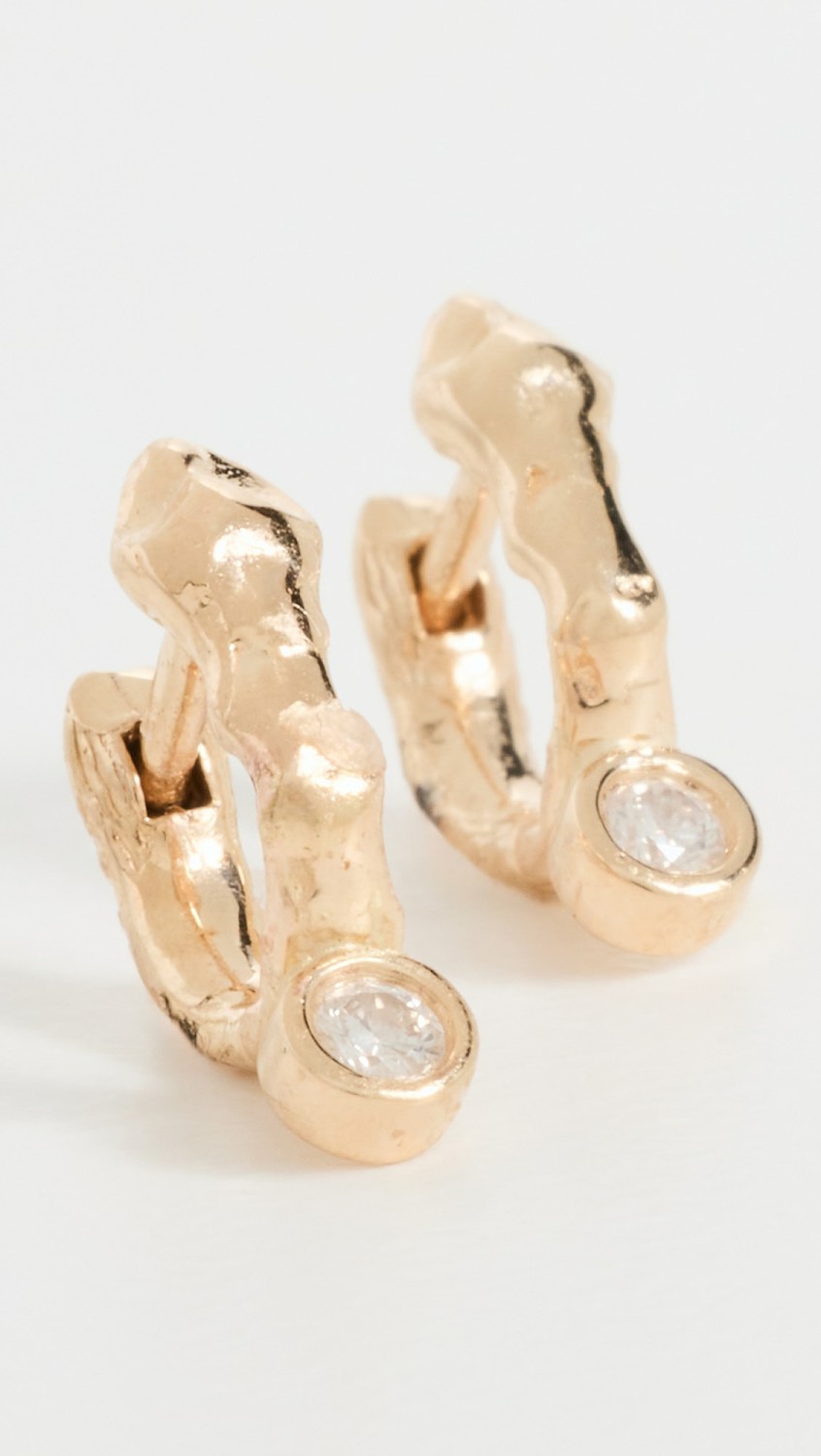 14K Boa Raw Diamond Huggies  |  Earrings Earrings Earrings