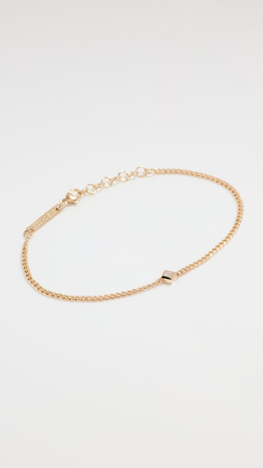 14K Curb Chain Bracelet With Princess Cut Diamond  |  Bracelets Bracelets Bracelets