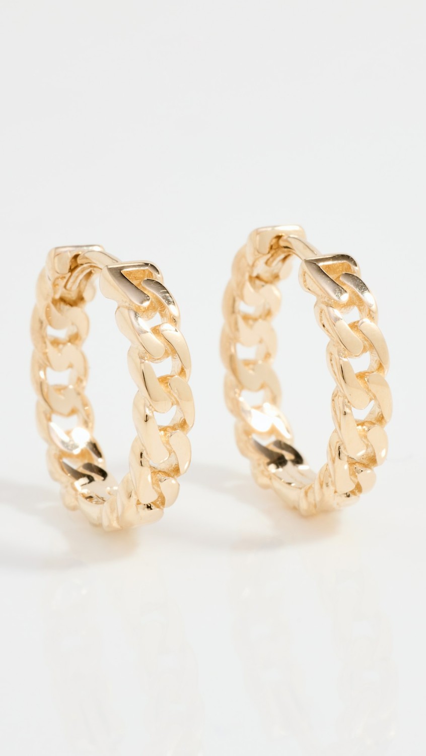 14K Curb Chain Hinged Huggie Hoops  |  Earrings Earrings Earrings