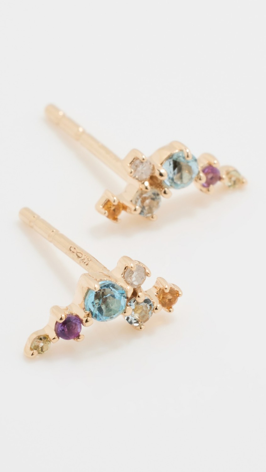 14K Diamond + Gemstone Scattered Bubbles Posts  |  Earrings Earrings 14K Yellow Gold