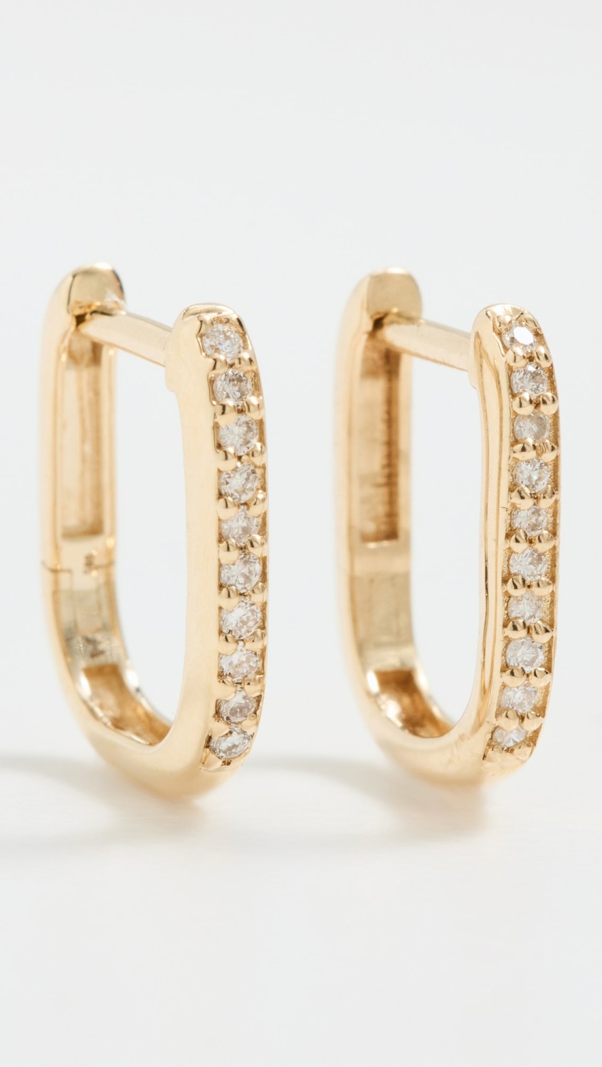 14K Diamond Oval Pave Huggie Earrings  |  Earrings Earrings 14K Gold