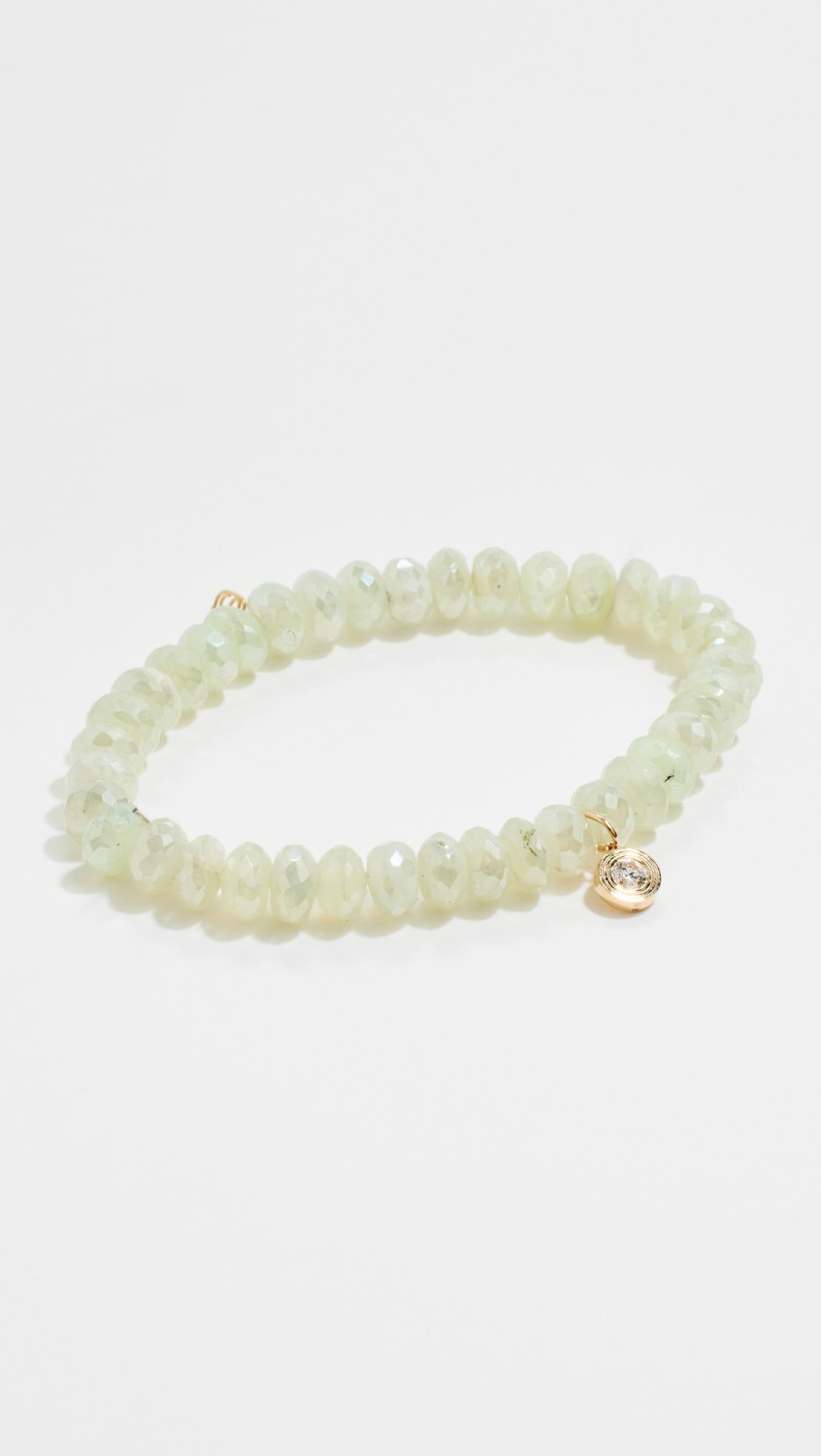 14K Fluted Single Stone Charm On Bead Ab Prehnite Faceted Rondelle  |  Bracelets Bracelets Bracelets