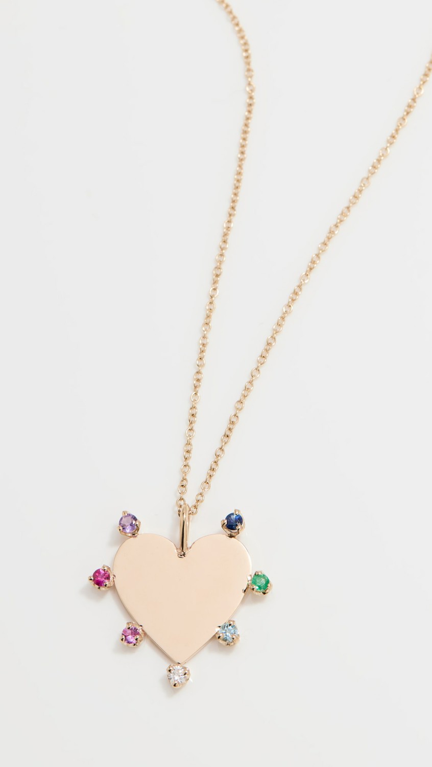 14K Gold 7 Rainbow Gemstones Heart Pendant Necklace  |  Necklaces Jewelry 14K Gold