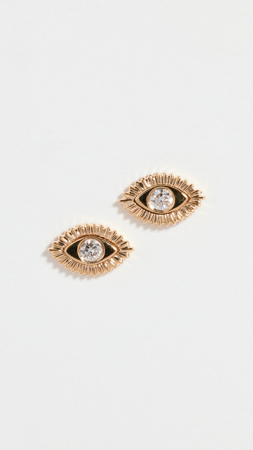 14K Gold & Diamond Evil Eye Protection Studs  |  Earrings Earrings Earrings