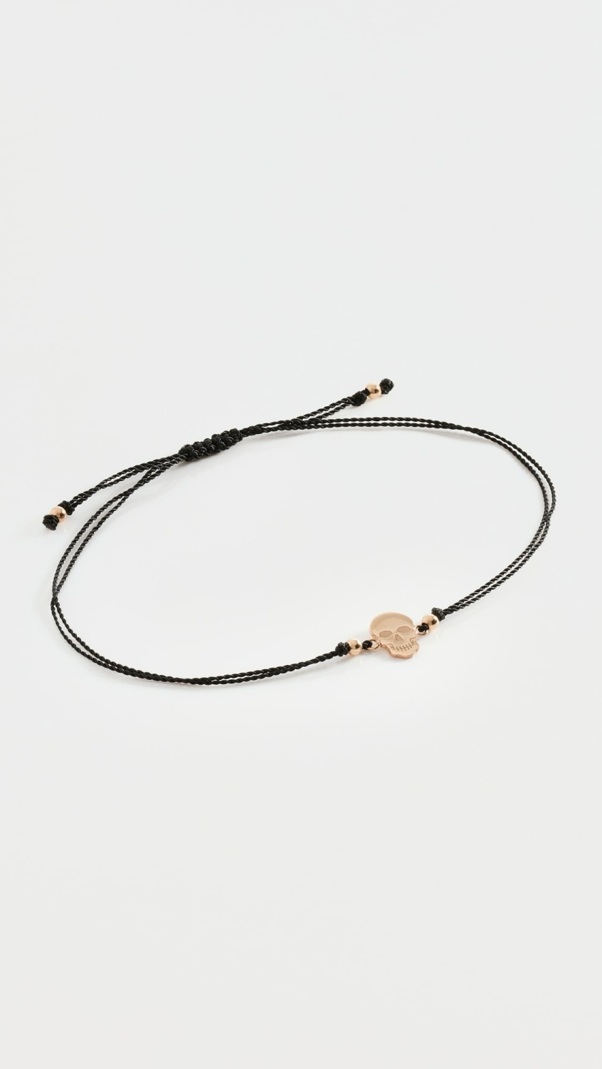 14K Gold Midi Bitty Skull Cord Bracelet  |  Bracelets Bracelets Black/Gold