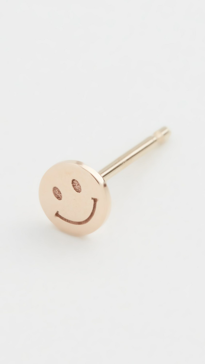 14K Gold Single Itty Bitty Smiley Face Stud  |  Earrings Earrings Earrings