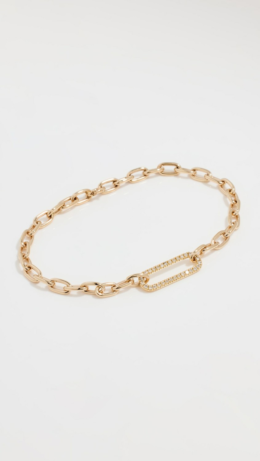 14K Link Bracelet With Single Pave Link  |  Bracelets Bracelets Bracelets