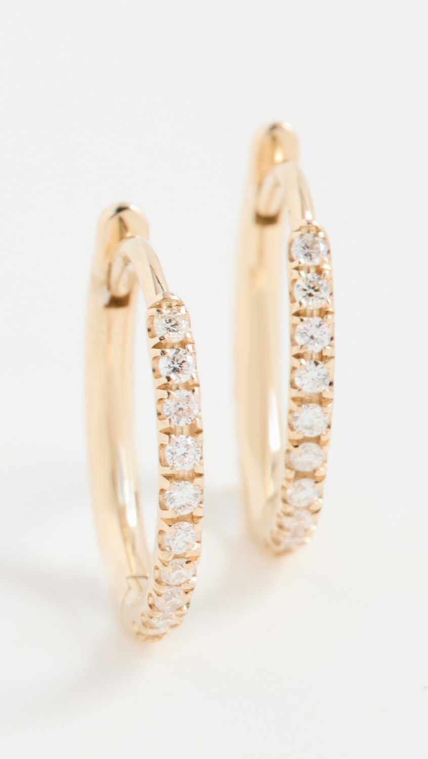 14K Medium Pave Diamond Hinge Huggie Hoops  |  Earrings Earrings 14K Gold