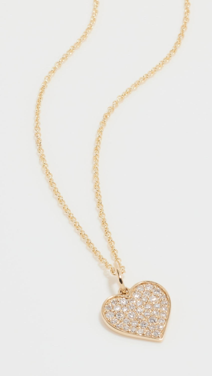 14K Mini Pave Heart Charm Necklace  |  Necklaces Jewelry Gold/Diamond