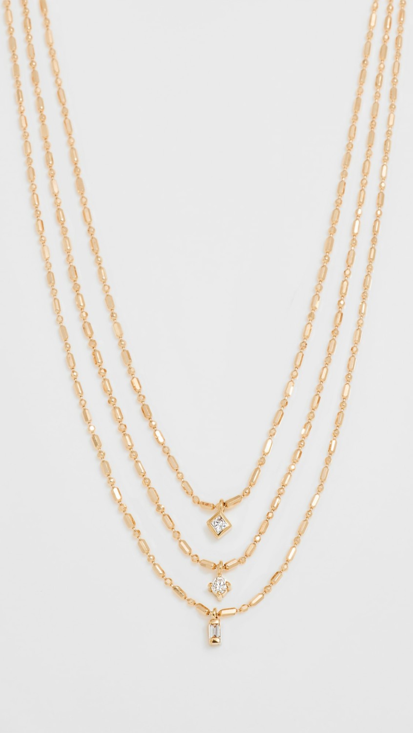 14K Mixed Diamond Triple Strand Tube Bar Chain Necklace  |  Necklaces Jewelry Necklaces