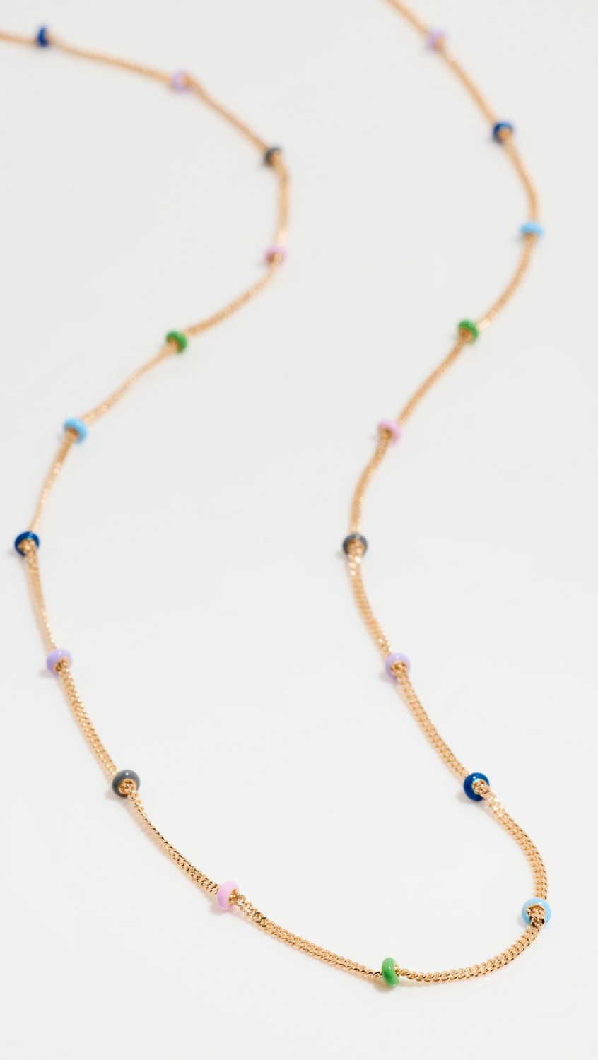 14K Oval Mixed Color Enamel Curb Satellite Chain Necklace  |  Necklaces Jewelry Necklaces