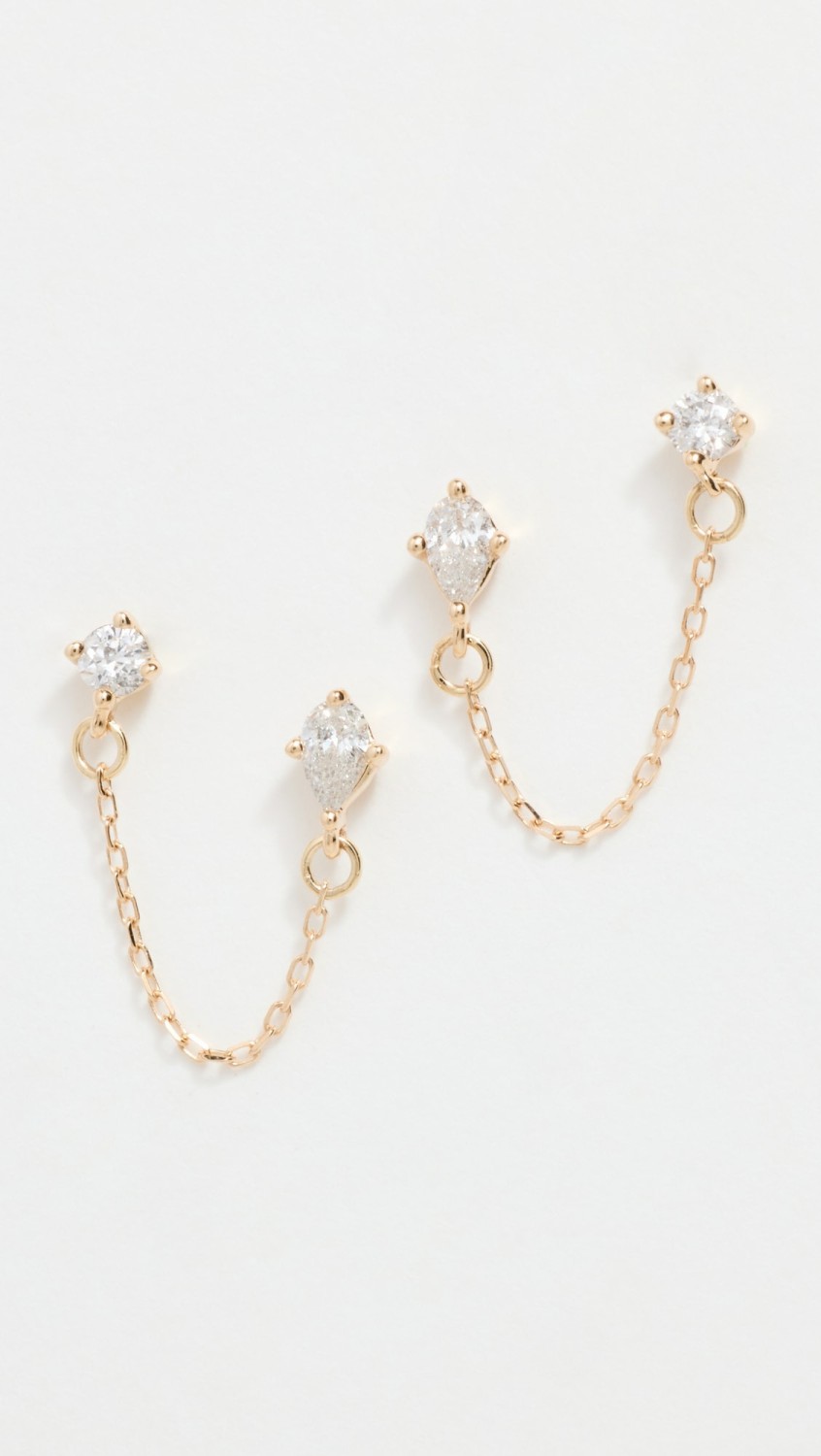 14K Pear Diamond Chain Posts  |  Earrings Earrings Diamond