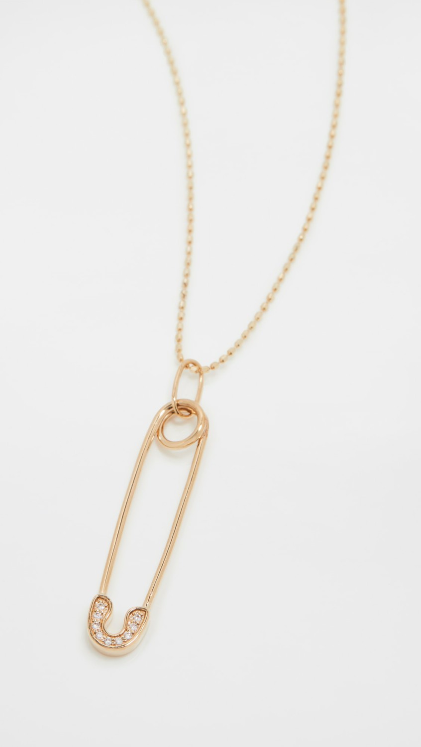 14K Safety Pin Charm Necklace  |  Necklaces Jewelry Gold