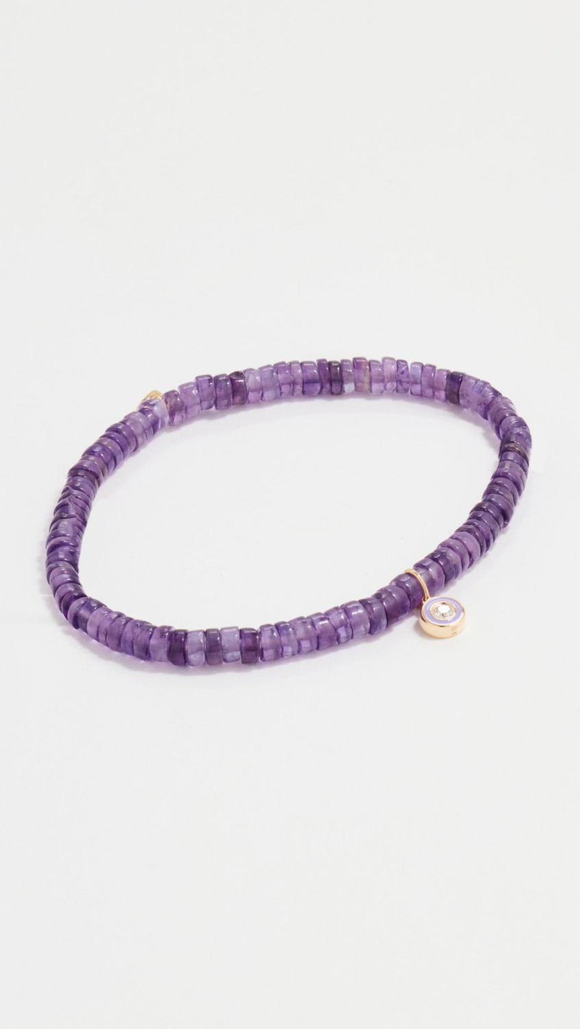 14K Single Stone Enamel Charm Bead Bracelet  |  Bracelets Bracelets Amethyst