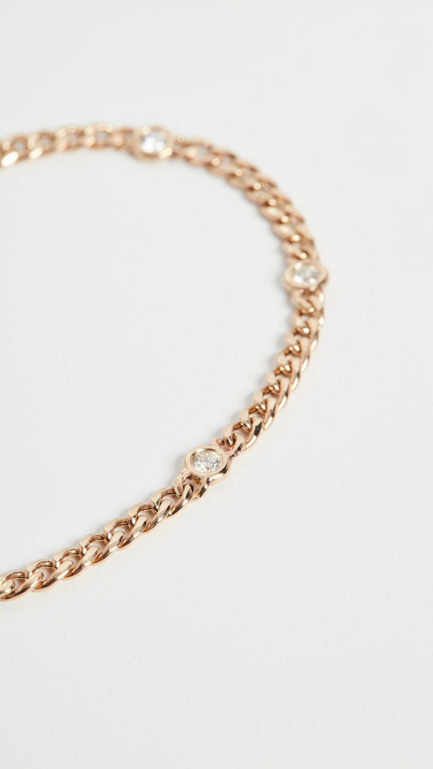 14K Small Curb Chain Bracelet With 5 Floating Diamonds  |  Bracelets Bracelets Bracelets