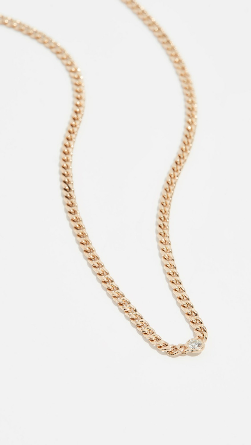 14K Small Curb Chain Necklace With Floating Diamond  |  Necklaces Jewelry Necklaces