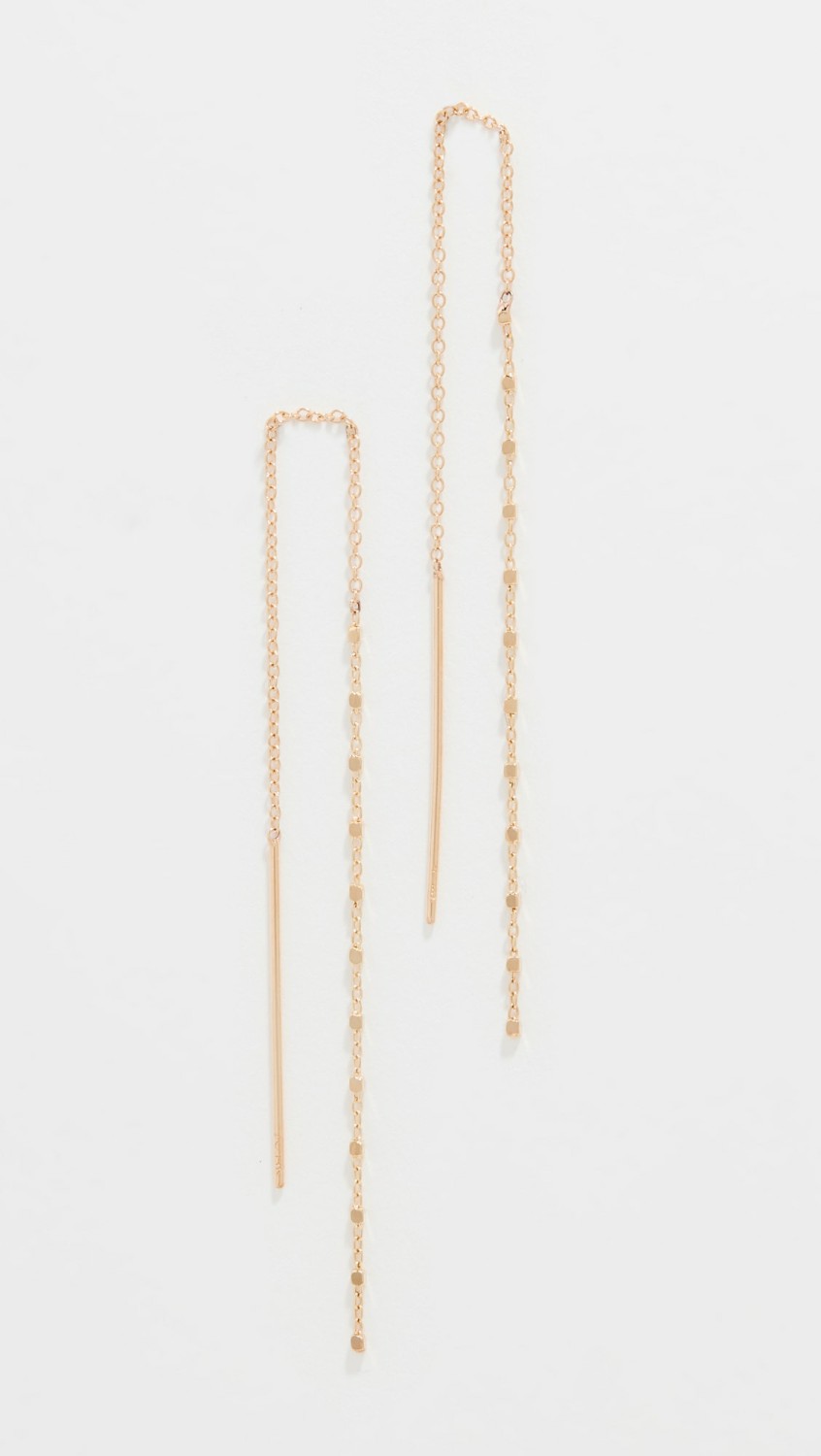 14K Square Bead Chain Drop Threaders  |  Earrings Earrings 14K Gold