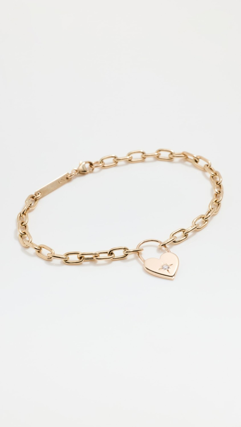 14K Star Set Diamond Heart Padlock Bracelet  |  Bracelets Bracelets Bracelets