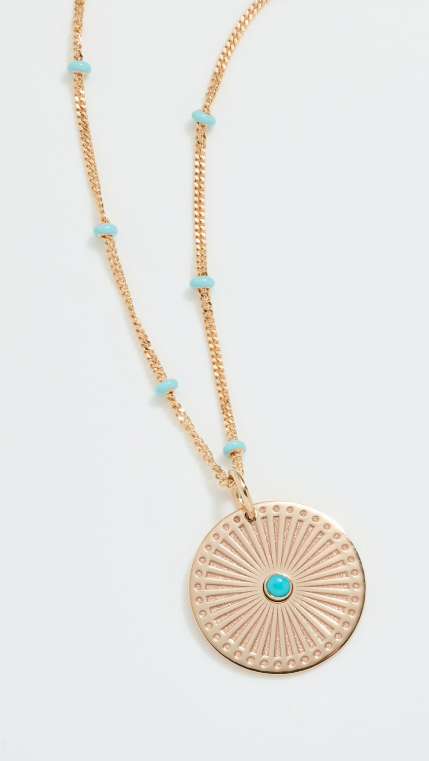 14K Sunbeam Medallion Turquoise Enamel Chain Necklace  |  Necklaces Jewelry Necklaces