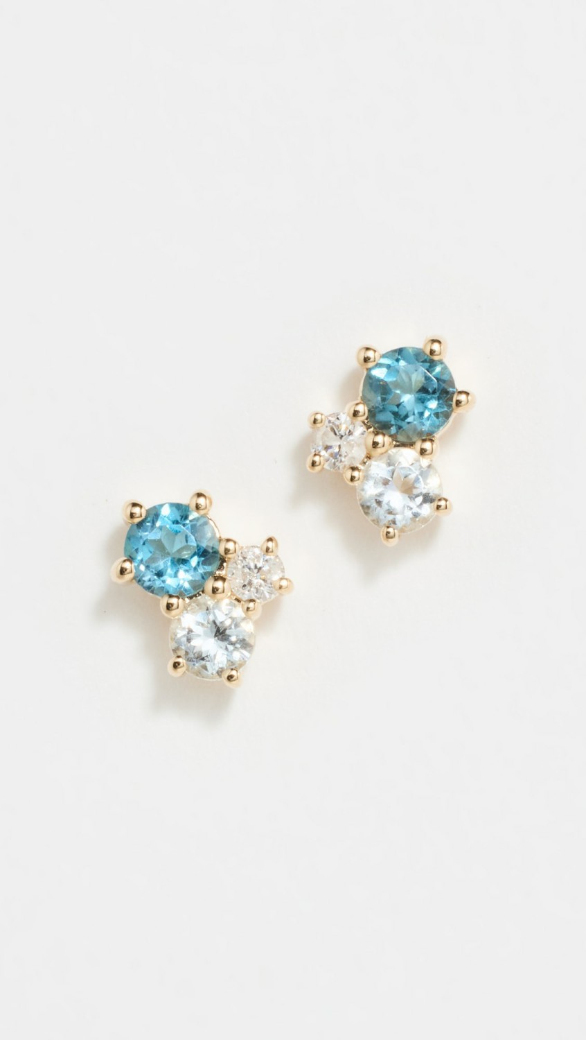 14K Topaz, Aquamarine + Diamond Trio Bubbles Posts  |  Earrings Earrings 14K Yellow Gold