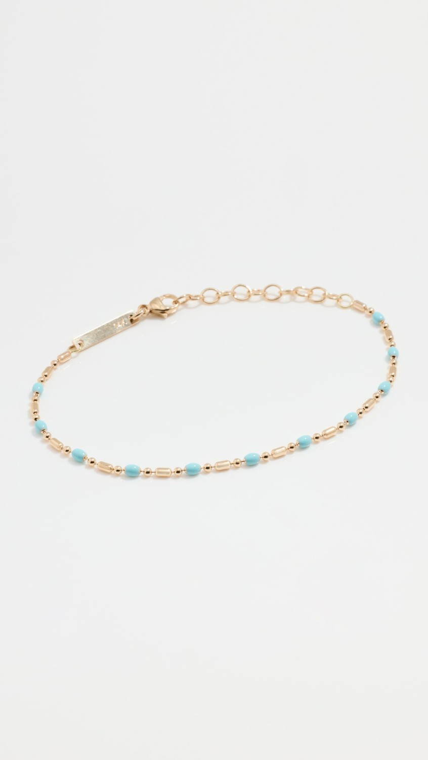 14K Turquoise Blue Enamel Bar And Bead Chain Bracelet  |  Bracelets Bracelets Bracelets