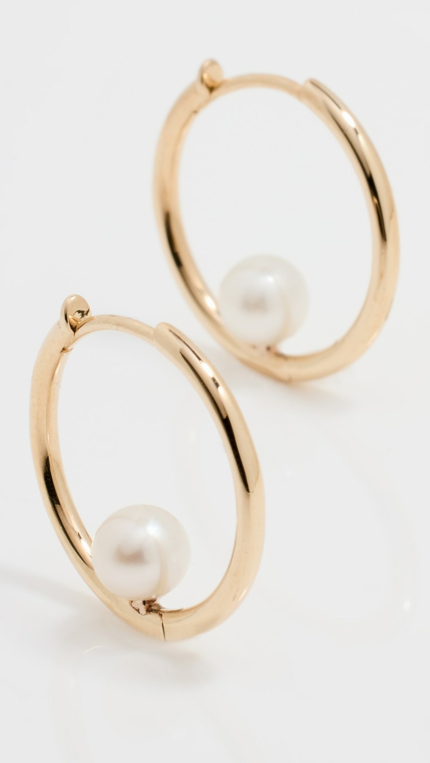 14K White Pearls Hinged Huggies  |  Earrings Earrings Earrings