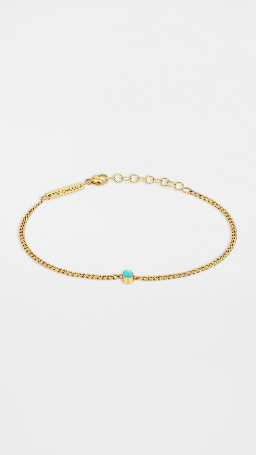 14K Xs Curb Chain Turquosie Bezel Bracelet  |  Bracelets Bracelets 14K Gold/Turquoise