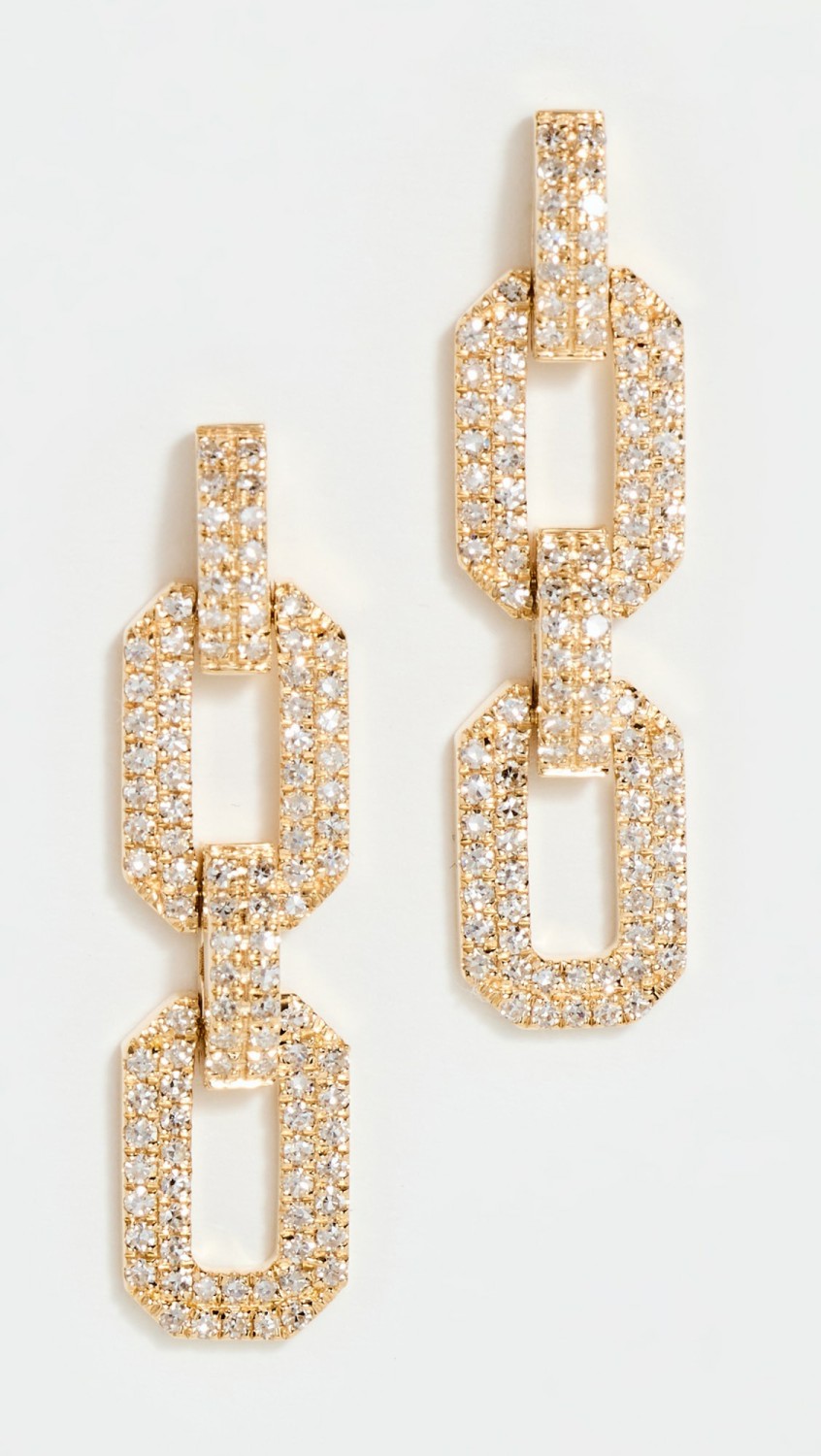 18K Diamond Pave Geo Flat Link Earrings  |  Earrings Earrings Earrings