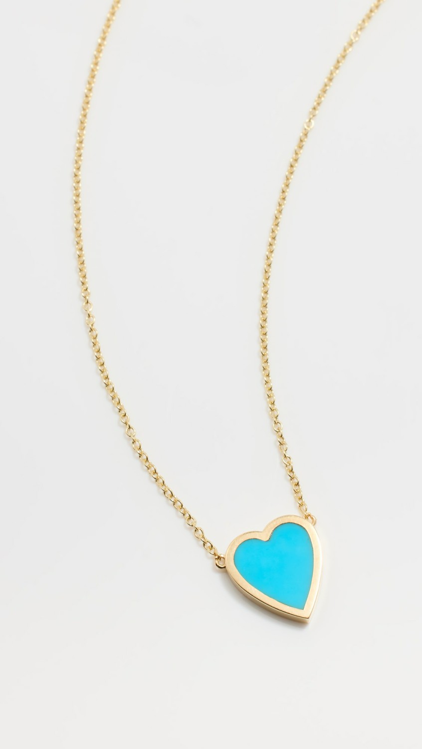 18K Mini Turquoise Inlay Heart Necklace  |  Necklaces Jewelry 18K Yellow Gold