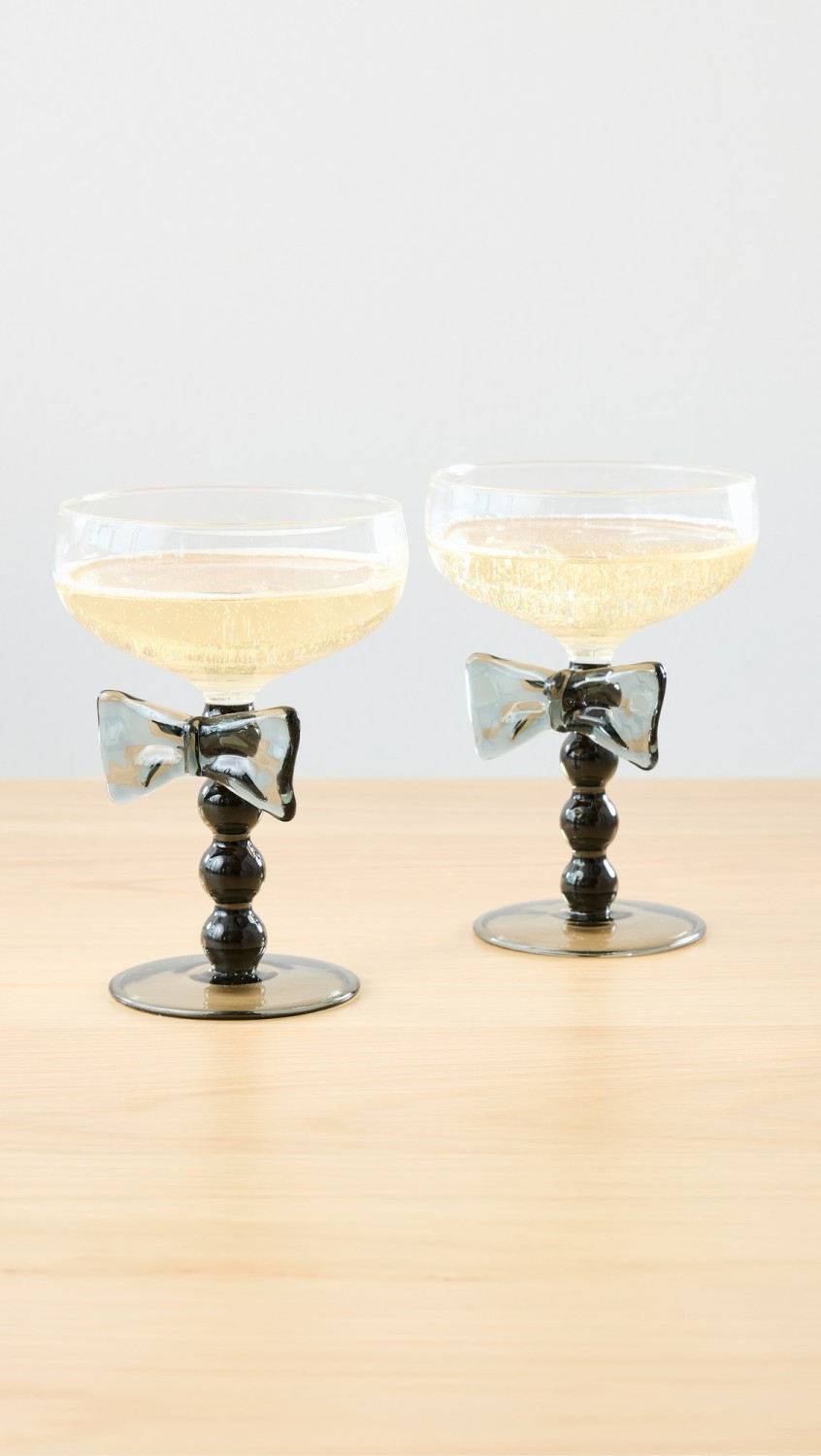 2 Black Bow Coupes  |  Tabletop Home Black/White/Clear