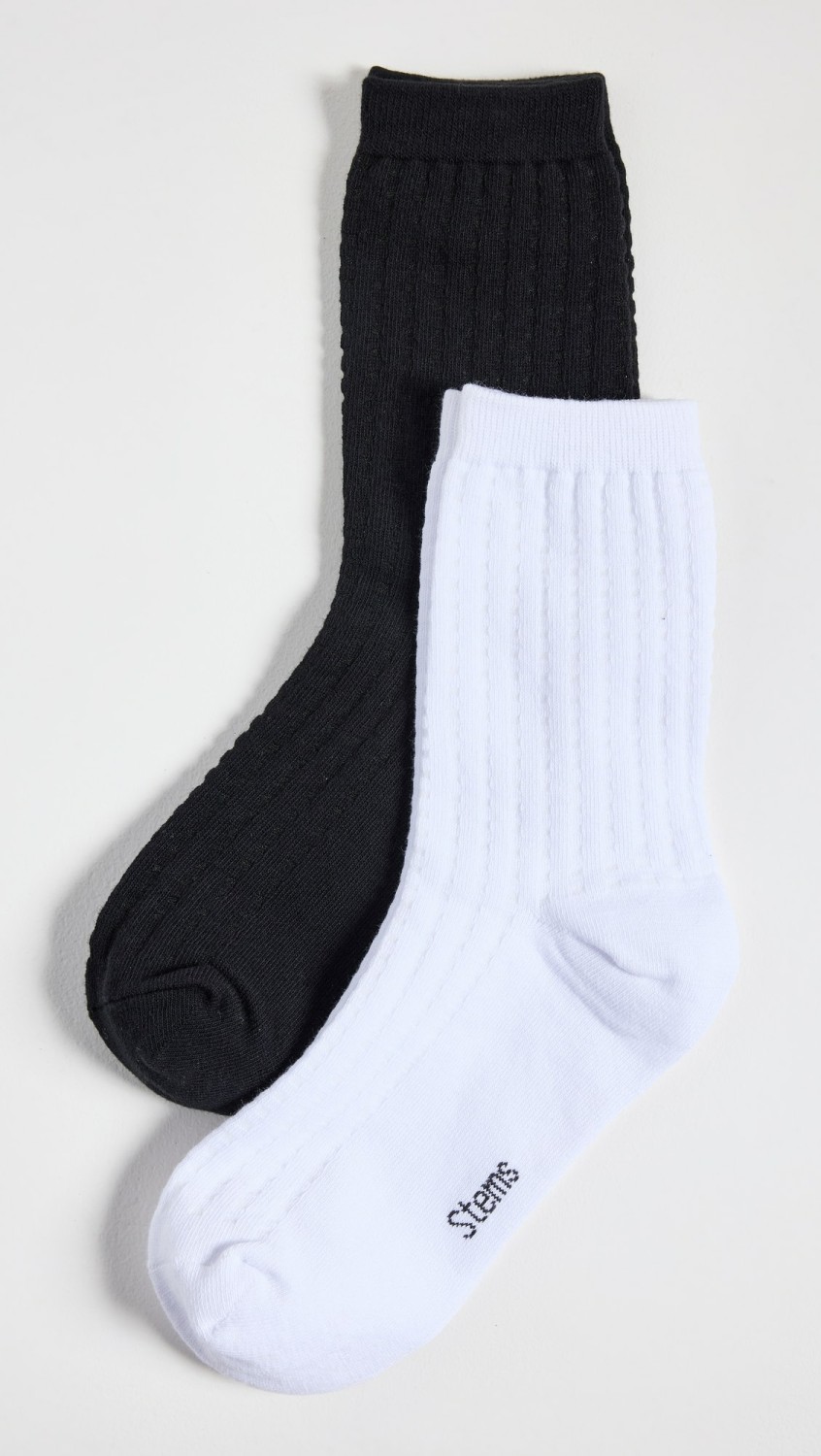 2 Pack Waffle Knit Socks  |  Socks & Tights Accessories Black & Ivory