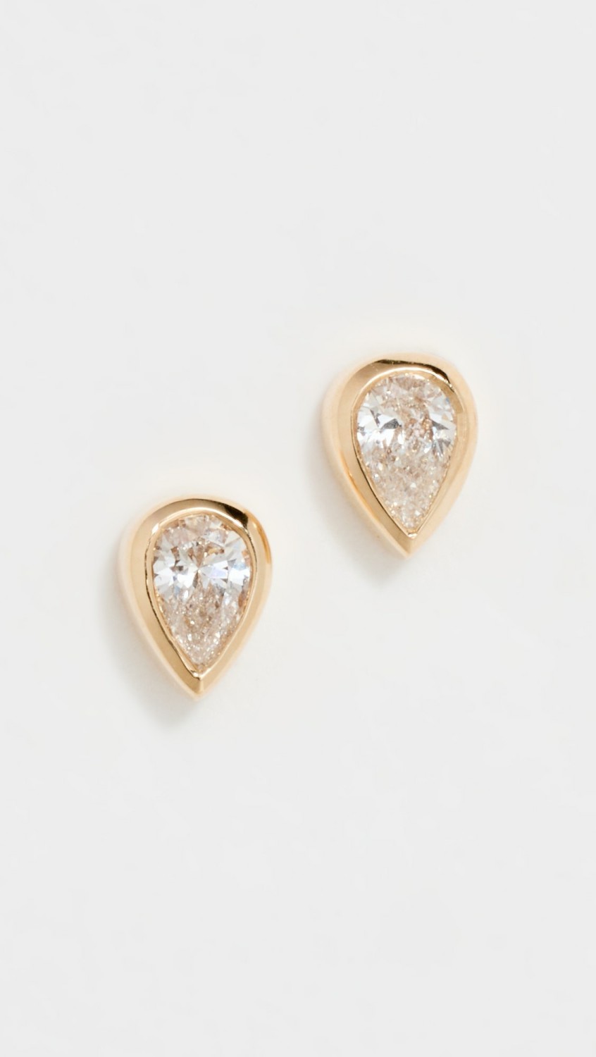 Bezel Set Diamond Pear Stud Earrings  |  Earrings Earrings Earrings