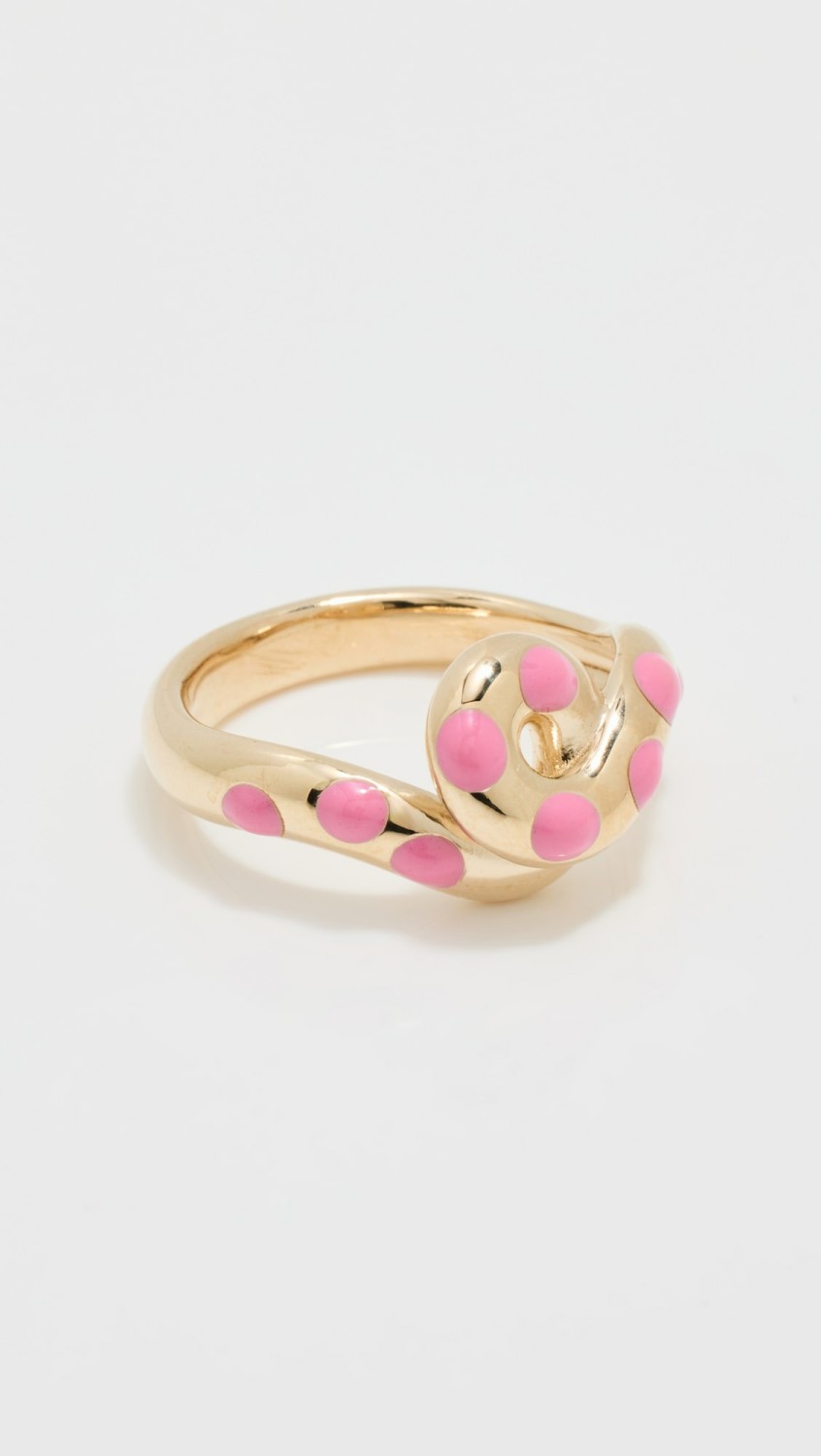 Chunky Wave Polka Dots Ring  |  Rings Jewelry Gold/Pink