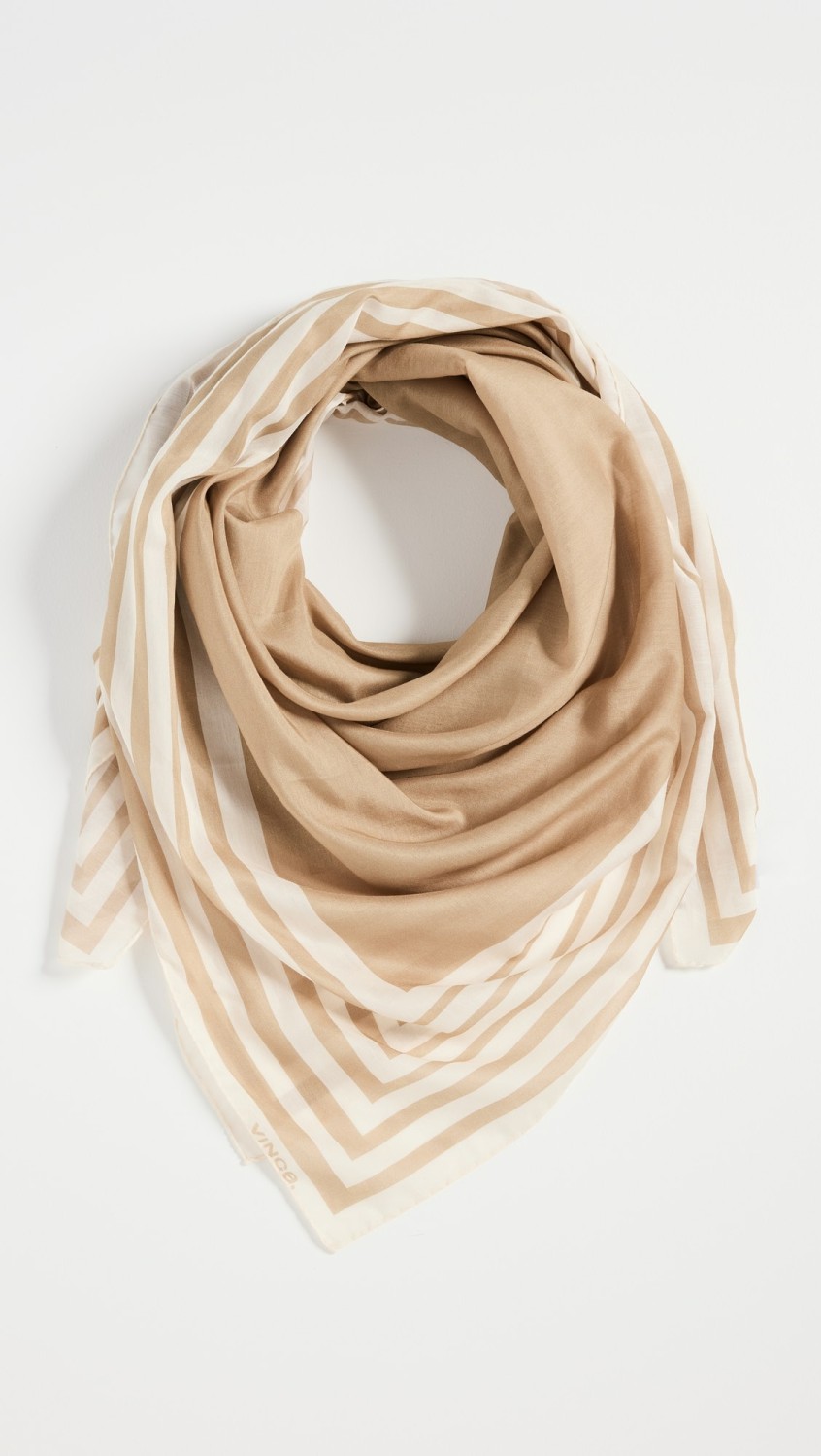 Cotton Silk Geo Stripe Square Scarf  |  Scarves & Wraps Accessories Cream