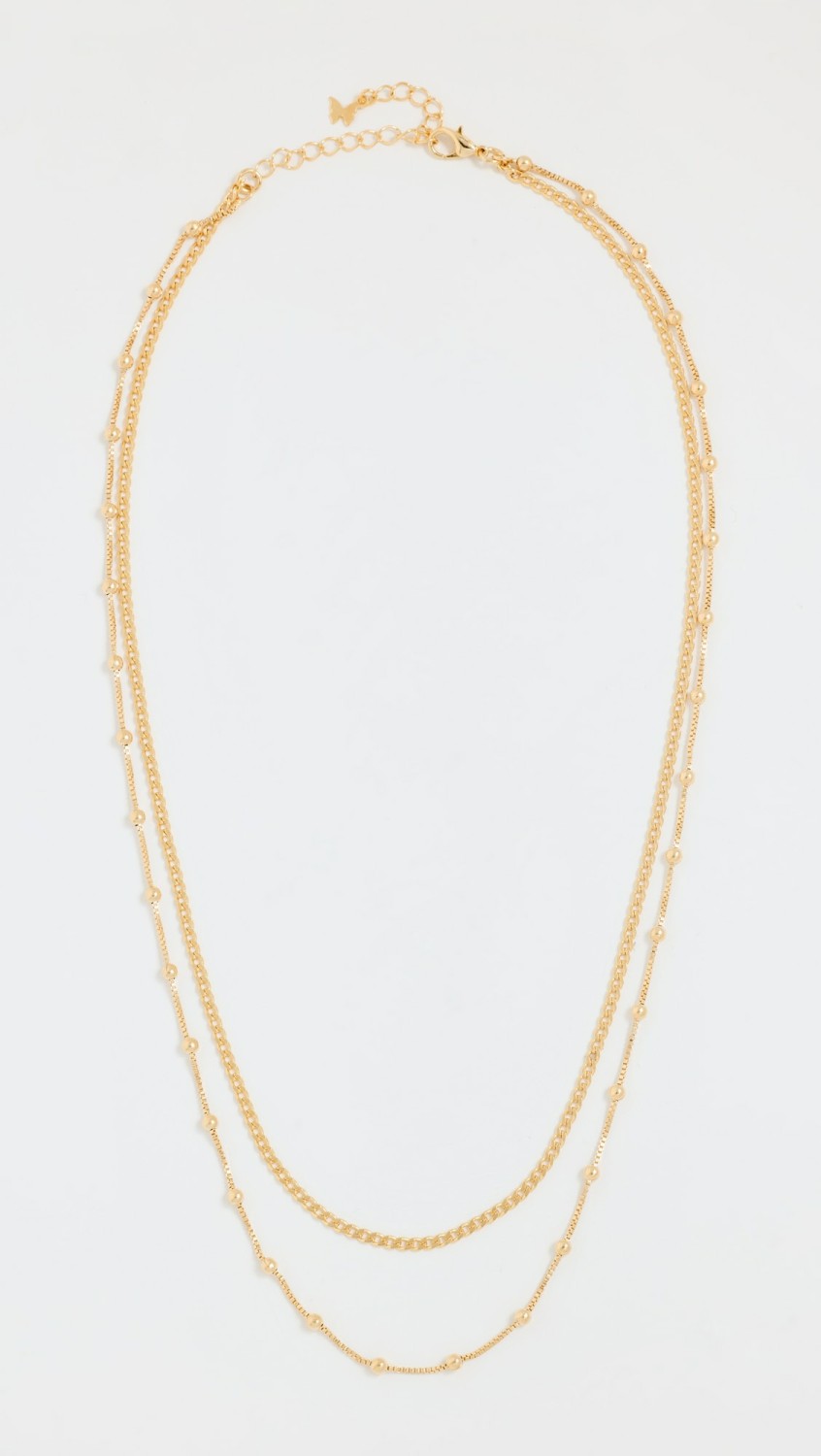 Cuban X Beaded Ball Double Chain Necklace  |  Necklaces Jewelry Gold