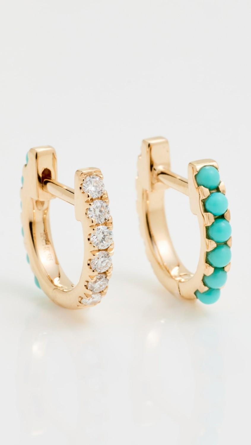 Diamond & Turquoise Mini Huggie Earrings  |  Earrings Earrings Earrings