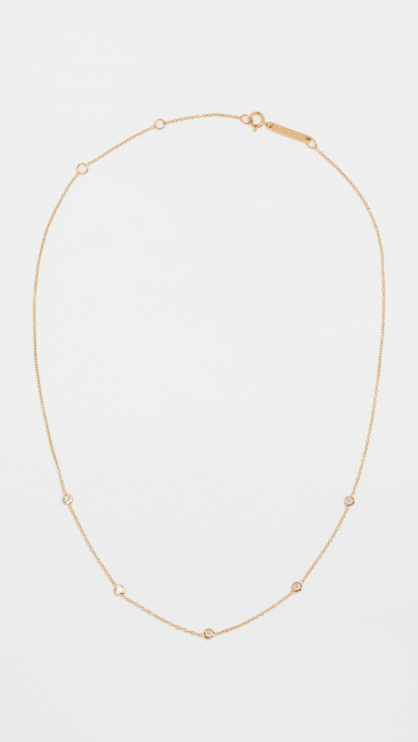 Floating Diamonds Short Station Necklace  |  Necklaces Jewelry 14K Yellow Gold