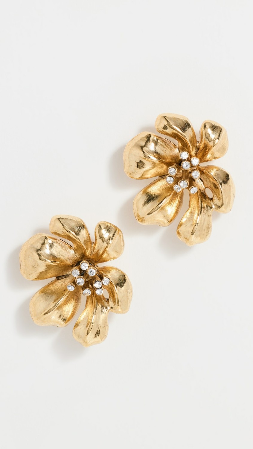 Flower Button Earrings With Crystals  |  Earrings Earrings Earrings