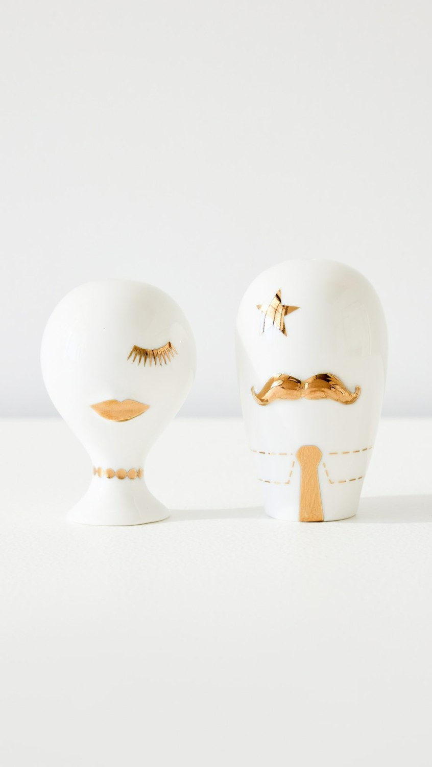 Gilded Mr. And Mrs. Muse Salt And Pepper Set  |  Tabletop Home Multi