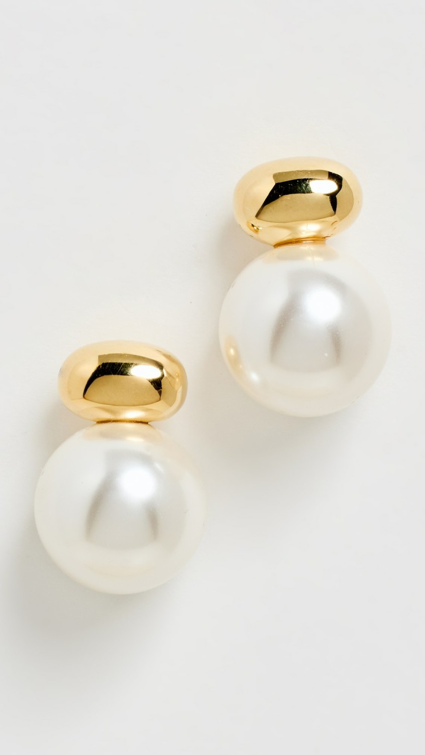 Gold Pearl Stud Drop Earrings  |  Earrings Earrings Earrings