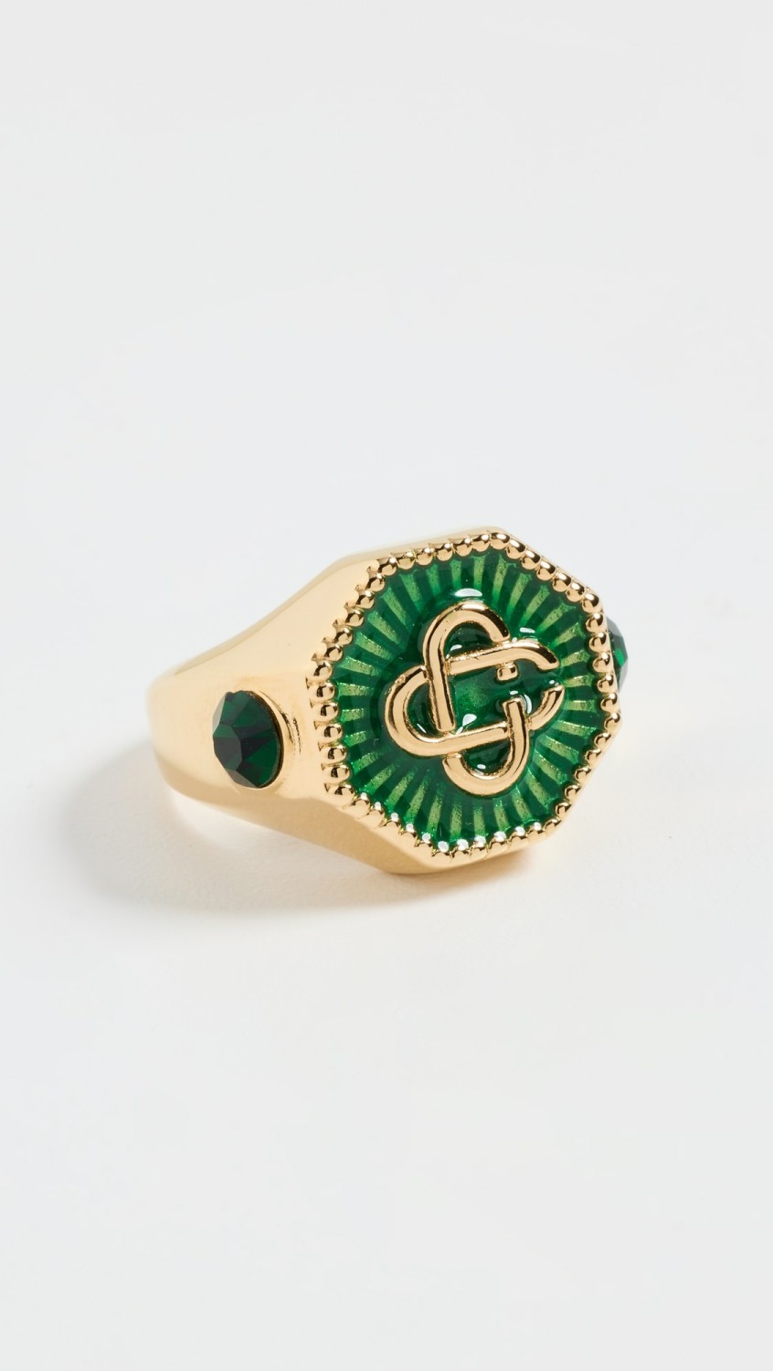 Gold Plated Monogram Ring  |  Rings Jewelry Green/Gold