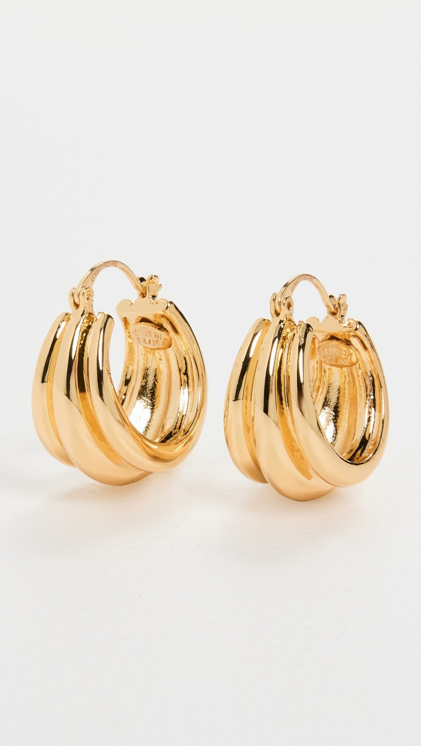 Gold Triple Row Hinged Post Hoop Earrings  |  Earrings Earrings Earrings