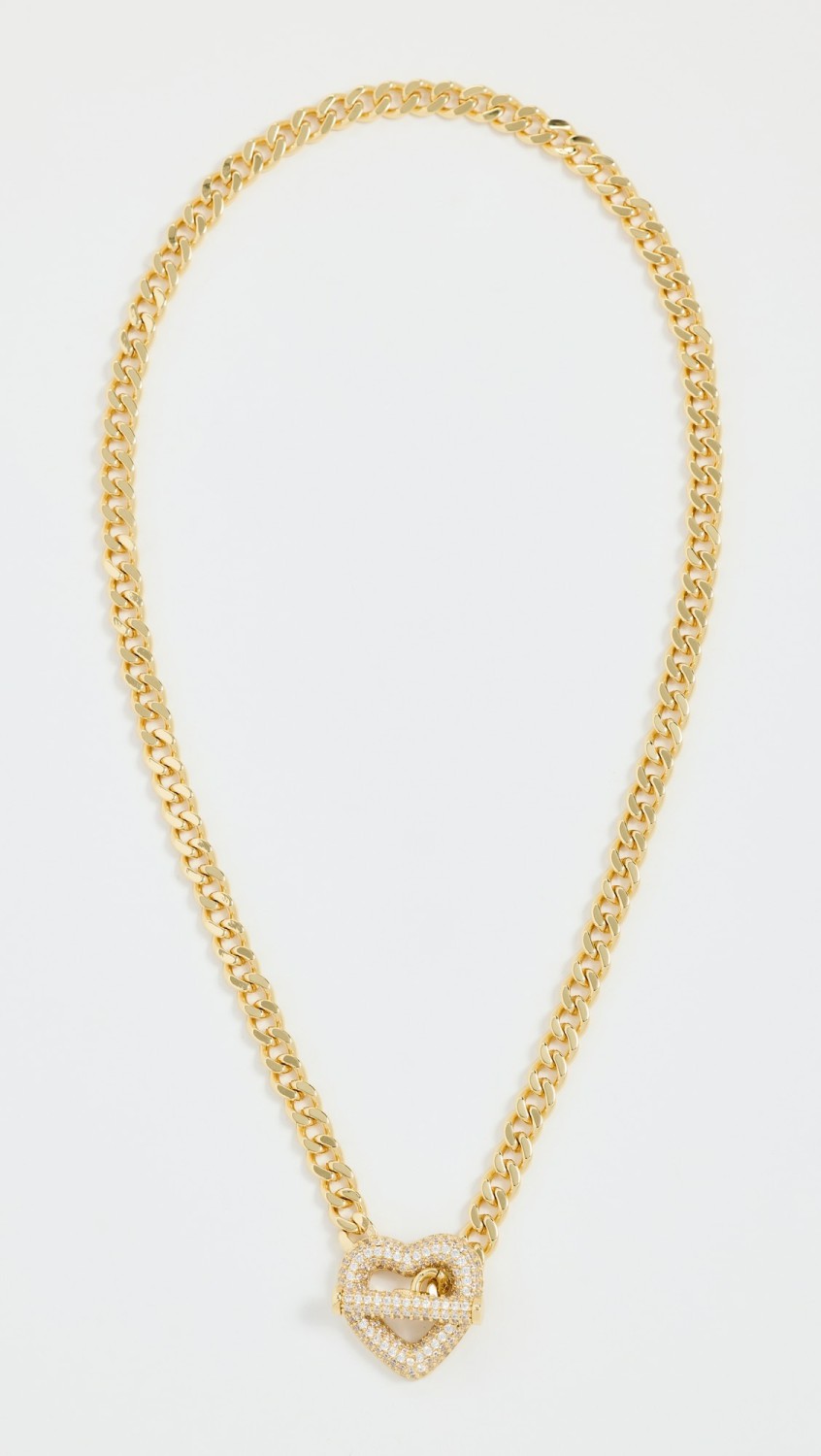 Pave Heart Toggle Cuban Link Necklace  |  Necklaces Jewelry Gold