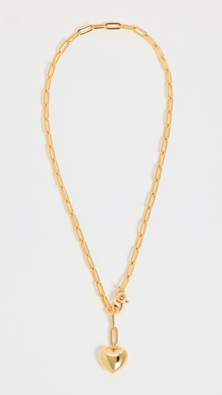 Puffy Heart Chain Necklace  |  Necklaces Jewelry High Polish Gold