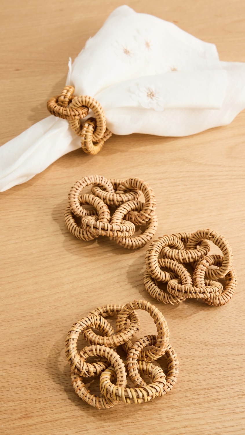 Rattan Link Napkin Ring Set Of 4  |  Tabletop Home Natural