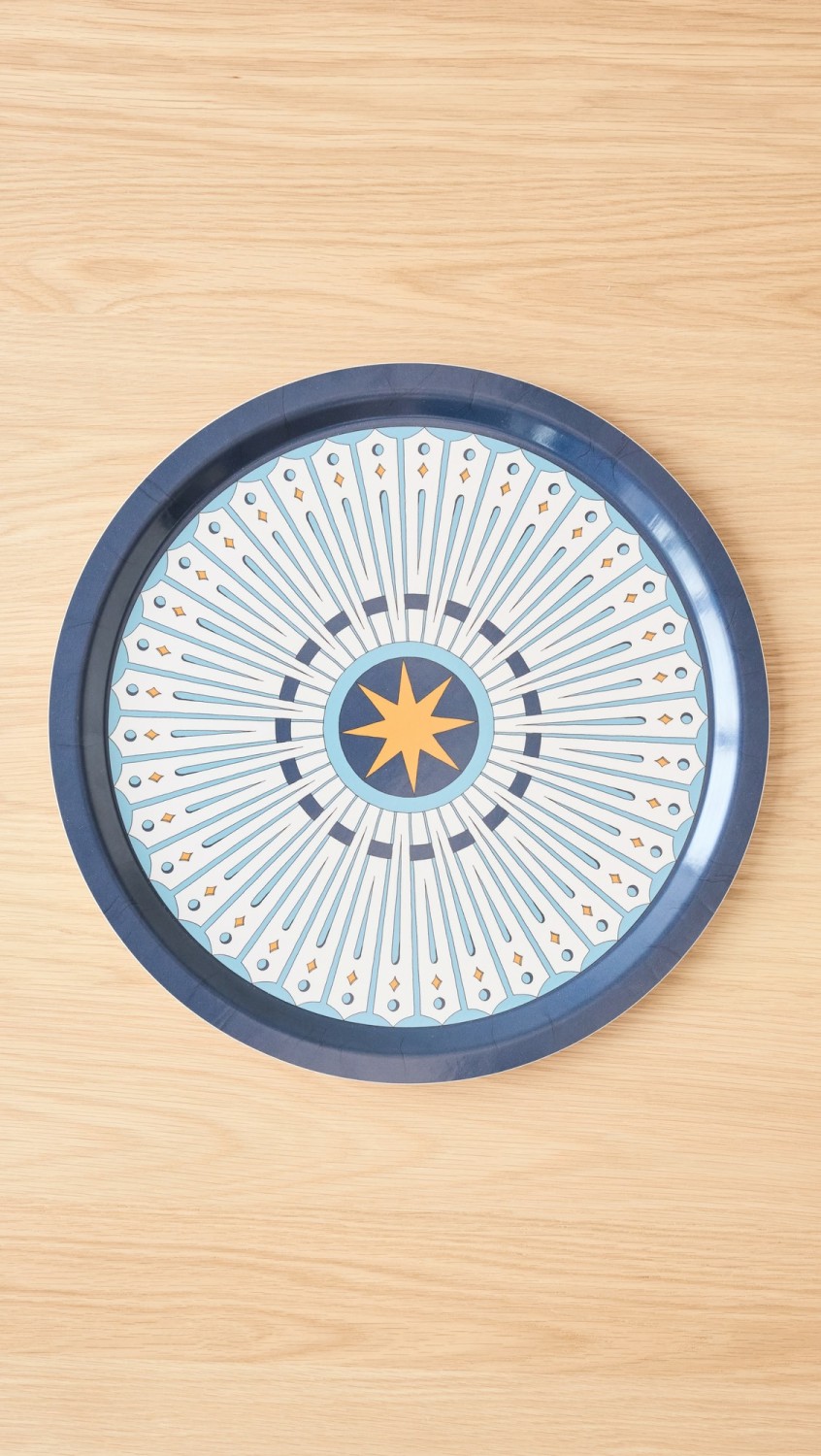 Round Printed Tray  |  Tabletop Home Blue