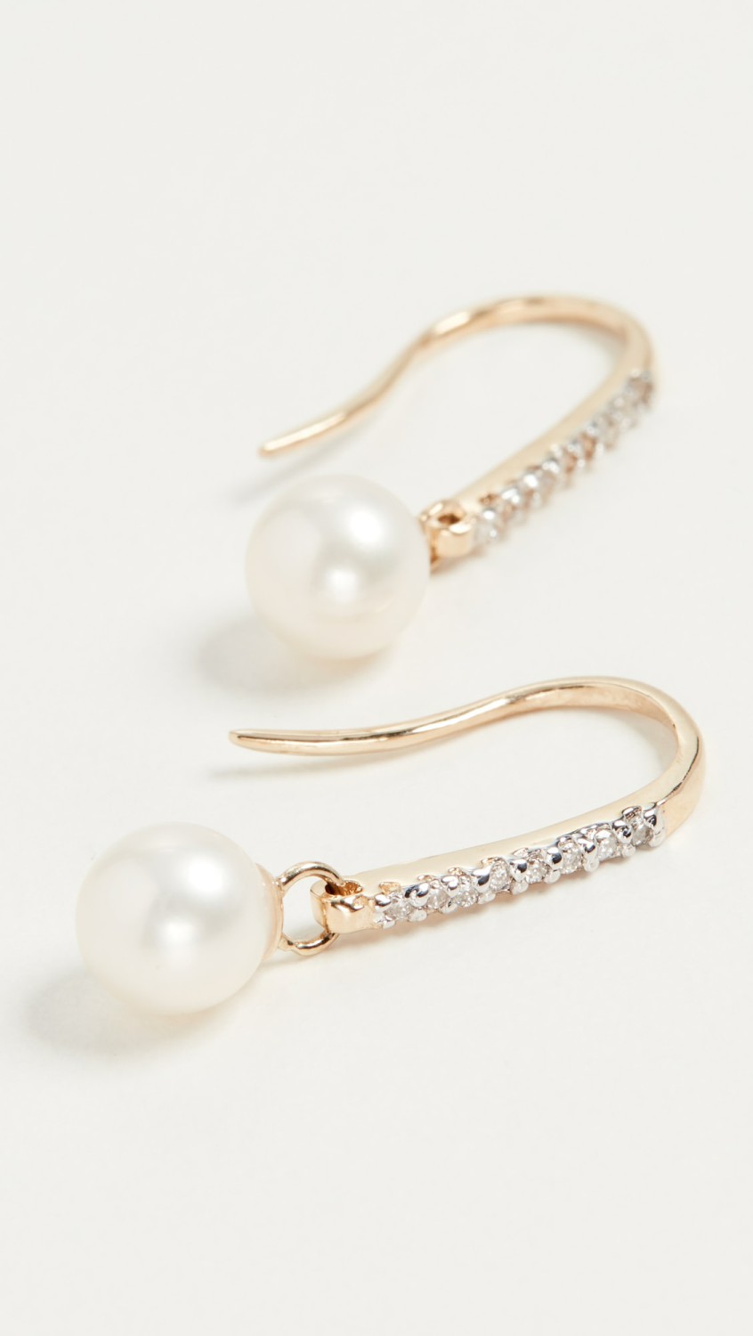 Single Pearl Drop Earrings  |  Earrings Earrings 14K Yellow Gold