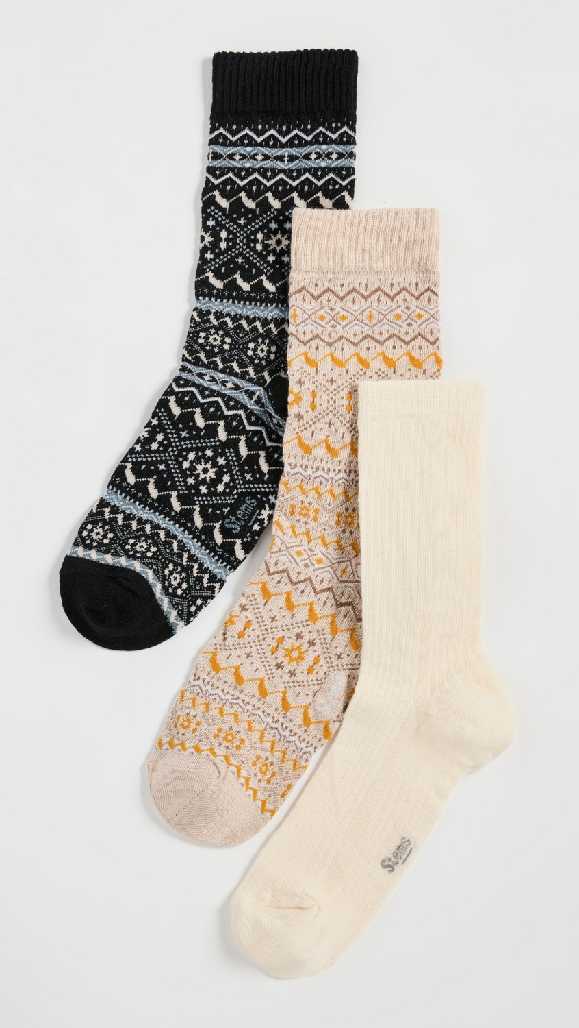 Snowflake Cashmere Socks Gift Box Of Three  |  Socks & Tights Accessories Camel/Black/Ivory