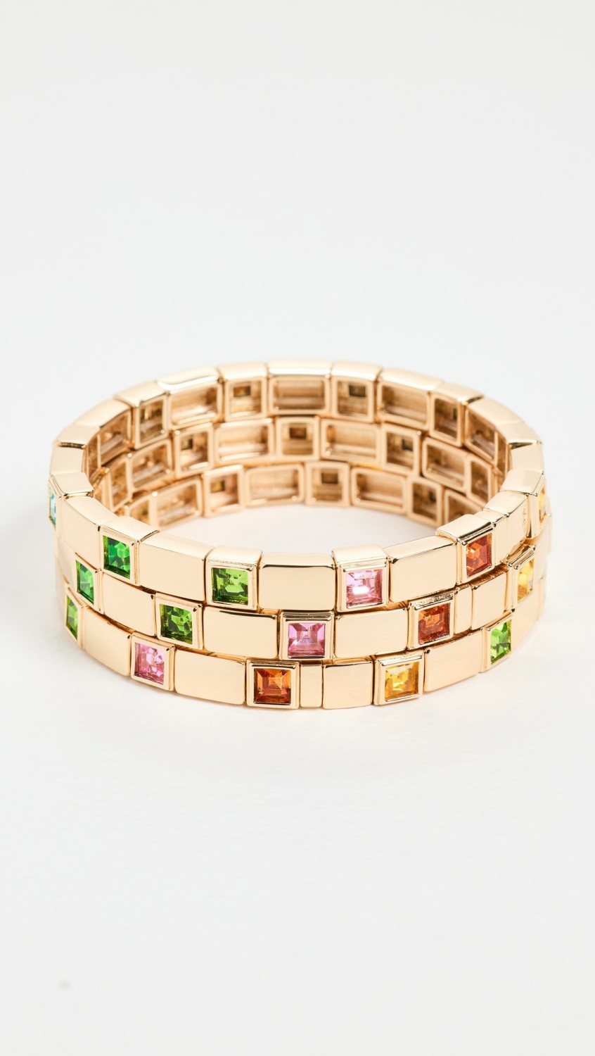 Square Stone Spaced Chiclet Stretch Bracelet  |  Bracelets Bracelets Bracelets